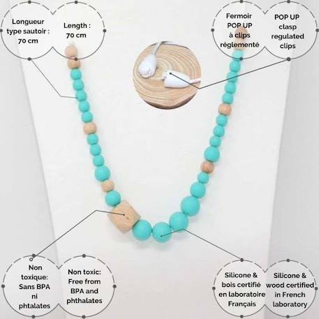 Collier d'allaitement - bijou silicone de dentition - Bleu turquoise -bois - sans BPA ni phtalates certifié en laboratoire français BLEU 4 - vertbaudet enfant 