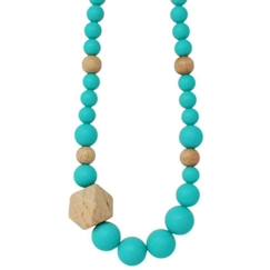 -Collier d'allaitement - bijou silicone de dentition - Bleu turquoise -bois - sans BPA ni phtalates certifié en laboratoire français