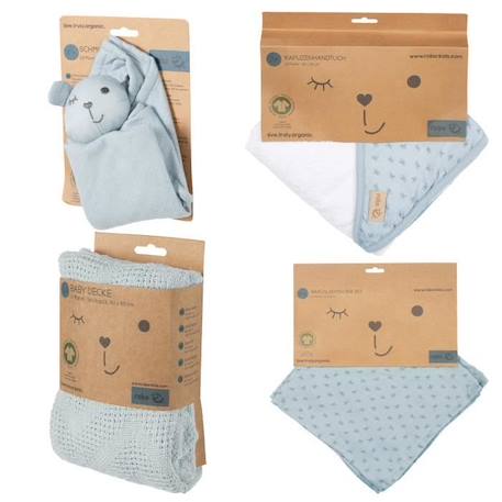 ROBA Coffret Bébé Lil Planet - 8 PCS - 1 Cape de Bain + 5 Gants de Toilette + 1 Doudou + 1 Couverture - Bleu clair / Gris BLEU 3 - vertbaudet enfant 