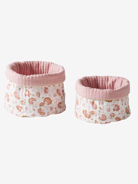 Lot de 2 petits paniers de rangement réversibles Folk rose imprimé 2 - vertbaudet enfant 