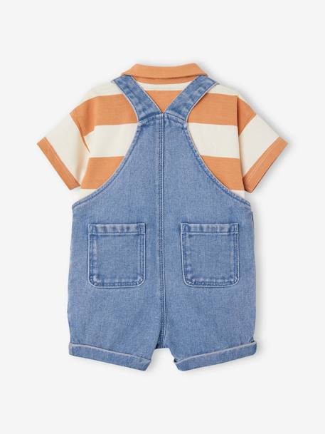 Ensemble bébé salopette courte en denim et son polo rayé pêche 4 - vertbaudet enfant 