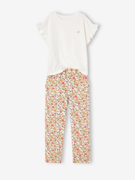 Ensemble tee-shirt + pantalon fille écru+vert 1 - vertbaudet enfant 