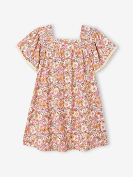 Robe à fleurs manches papillon  fille abricot poudré 1 - vertbaudet enfant 