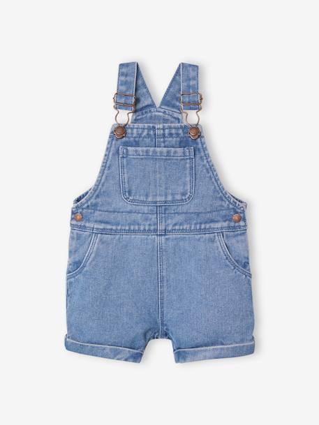 Ensemble bébé salopette courte en denim et son polo rayé pêche 3 - vertbaudet enfant 