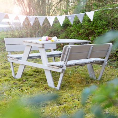 ROBA Table pique-nique enfants 'Outdoor +' avec dossiers - Bois massif - Table d'Extérieur - Gris GRIS 2 - vertbaudet enfant 