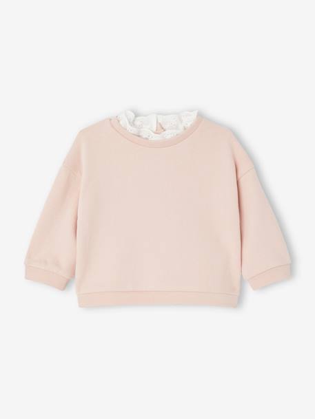 Sweat col en broderie anglaise bébé rose poudré 1 - vertbaudet enfant 