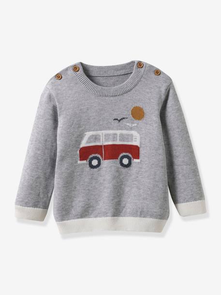 Pull bébé coton biologique CYRILLUS gris chiné 1 - vertbaudet enfant 