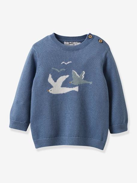 Pull bébé coton bio et laine CYRILLUS bleu grisé 1 - vertbaudet enfant 