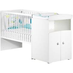 Chambre et rangement-Chambre-Lit bébé, lit enfant-Lit bébé-Lit bébé combiné évolutif - BABY PRICE - Basic - Blanc - Bouton cœur blanc -60 x 120 cm