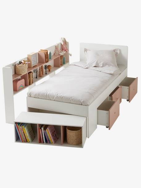 Lit plateforme enfant avec rangements BASEO blanc+bleu grisé+rose nude 9 - vertbaudet enfant 