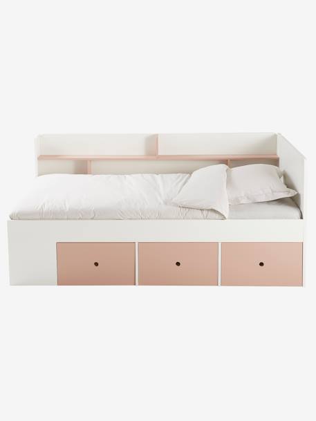 Lit plateforme enfant avec rangements BASEO blanc+rose nude 7 - vertbaudet enfant 