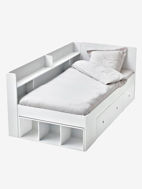 Lit plateforme enfant avec rangements BASEO blanc+bleu grisé 1 - vertbaudet enfant 