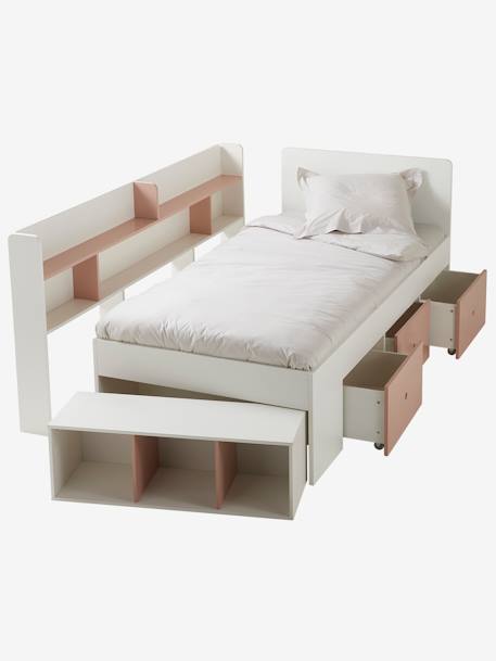 Lit plateforme enfant avec rangements BASEO blanc+rose nude 5 - vertbaudet enfant 