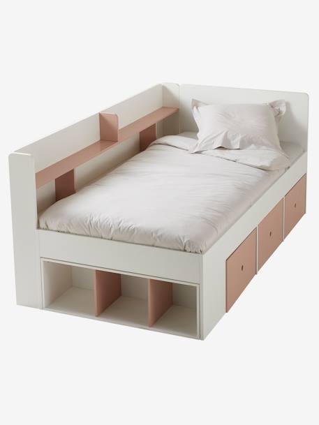 Lit plateforme enfant avec rangements BASEO blanc+rose nude 6 - vertbaudet enfant 