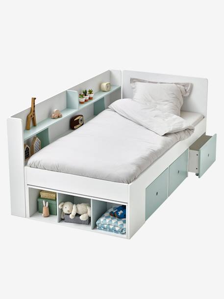 Lit plateforme enfant avec rangements BASEO blanc+bleu grisé 5 - vertbaudet enfant 