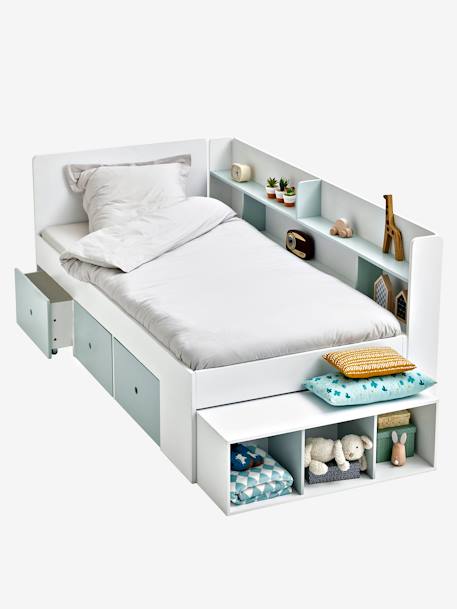 Lit plateforme enfant avec rangements BASEO blanc+bleu grisé 3 - vertbaudet enfant 