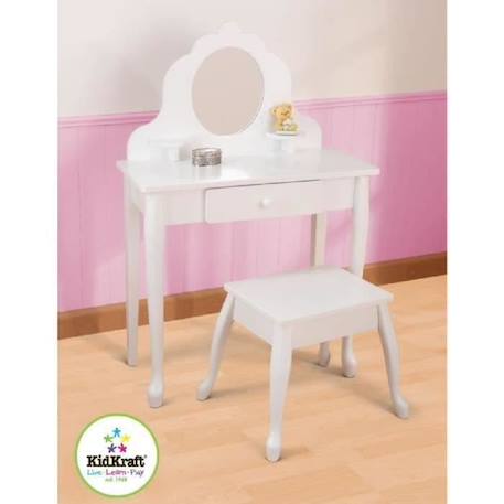 KidKraft - Coiffeuse Medium pour enfant en bois avec miroir et tabouret - Blanc BLANC 2 - vertbaudet enfant 