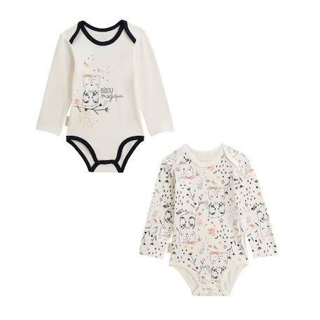 Lot de 2 bodies bébé manches longues Bisou Magique BLANC 1 - vertbaudet enfant 