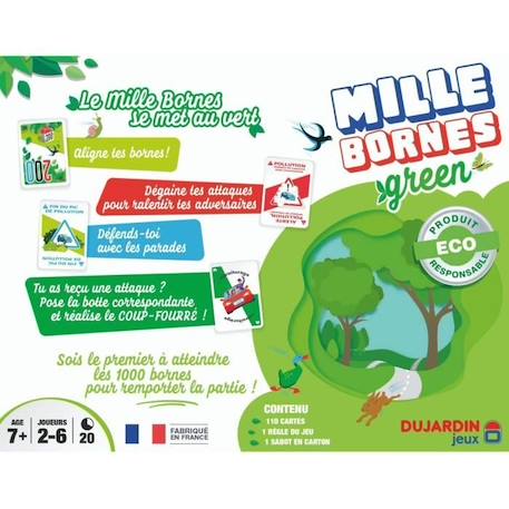 MILLE BORNES GREEN - Jeu de cartes - DUJARDIN - Parcourez les bornes en voiture électrique dans cette version écologique ! VERT 3 - vertbaudet enfant 