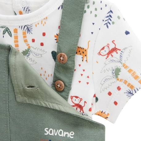 Ensemble salopette bébé en lin et t-shirt Savane Family VERT 3 - vertbaudet enfant 