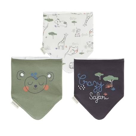 Lot de 3 bavoirs foulards Crazy Safari VERT 1 - vertbaudet enfant 