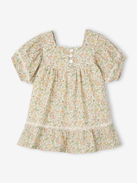 Robe fleurie bébé détails en dentelle vanille 1 - vertbaudet enfant 