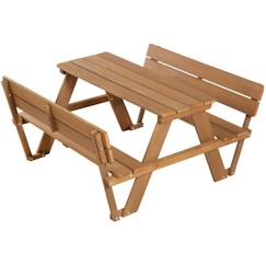 -ROBA Table Pique-Nique Enfants Outdoor + en Bois Massif - avec Dossiers - Table d'Extérieur 4 Places - Teck