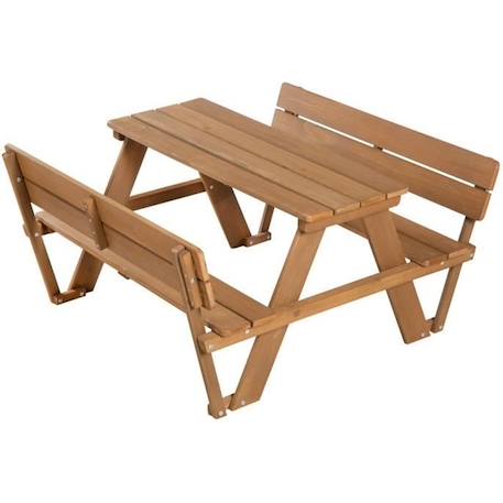 ROBA Table Pique-Nique Enfants Outdoor + en Bois Massif - avec Dossiers - Table d'Extérieur 4 Places - Teck MARRON 1 - vertbaudet enfant 