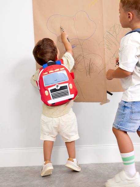 Sac à dos crèche tiny drivers LÄSSIG Avion bleu ciel+camion de pompier rouge+Carrousel lilas+Pelleteuse vert 11 - vertbaudet enfant 