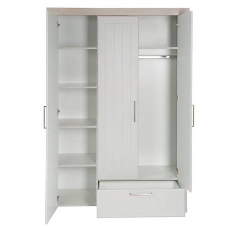 Armoire Bébé Helene - ROBA - 3 Portes Battantes - Penderie, Tiroir et 5 Étagères - Gris Clair / Décor Bois GRIS 3 - vertbaudet enfant 