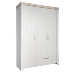 Chambre et rangement-Chambre-Armoire, portant-Armoire Bébé Helene - ROBA - 3 Portes Battantes - Penderie, Tiroir et 5 Étagères - Gris Clair / Décor Bois