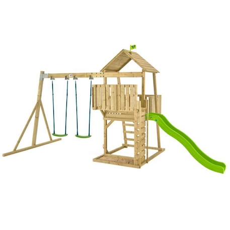 Aire De Jeux Bois Kingswood Tp Toys Tour / Echelle / Plateforme / Balcon / Bac A Sable / Toboggan / 2 Balncoires H.306 Cm MARRON 1 - vertbaudet enfant 