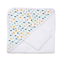 Set De Bain Bébé - Feuilles Trois Kilos Sept - Blanc 70x70 Cm  - vertbaudet enfant