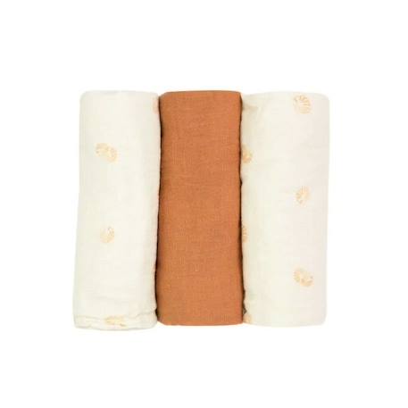 Langes Bébé Trois Kilos Sept - Lot de 3 - 70x70 Cm - Motifs Feuilles Terracotta ROUGE 1 - vertbaudet enfant 