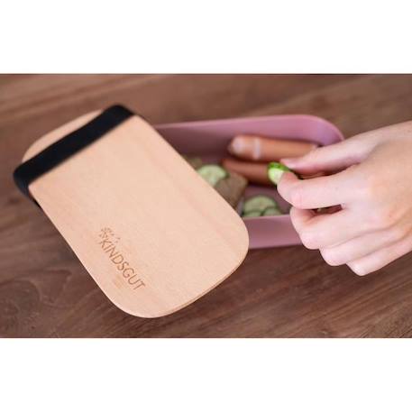 Kindsgut Lunch Box en bioplastique avec couvercle en bois de hêtre non verni, Rose Foncé ROSE 4 - vertbaudet enfant 