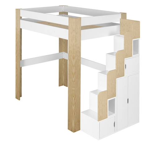 Lit mezzanine 2 places ALEX Blanc et Bois Naturel 140x190 cm BLANC 1 - vertbaudet enfant 