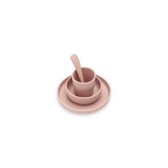 -Coffret de table bébé Silicone Rose Pale (4pcs) - Set vaisselle - Assiette Verre Couverts