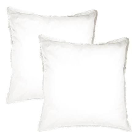 Set de 2 taies d’oreiller unies à franges, COTON LAVÉ Blanc 65x65 cm BLANC 4 - vertbaudet enfant 