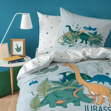 Housse de couette + taie d'oreiller 100% coton - Dino Jungle GRIS 1 - vertbaudet enfant 