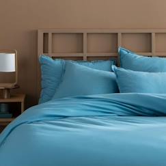 Linge de maison et décoration-Linge de lit enfant-Set de 2 taies d’oreiller unies à franges, COTON LAVÉ Bleu glacier 65x65 cm