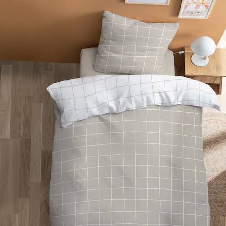 Parure de lit imprimée 100% coton, CHECKS 140x200 cm GREIGE BEIGE 1 - vertbaudet enfant 