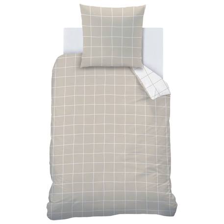 Parure de lit imprimée 100% coton, CHECKS 140x200 cm GREIGE BEIGE 3 - vertbaudet enfant 