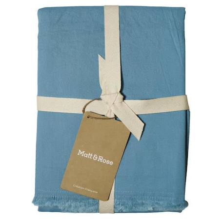 Set de 2 taies d’oreiller unies à franges, COTON LAVÉ Bleu glacier 65x65 cm BLEU 2 - vertbaudet enfant 