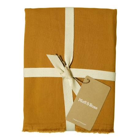 Set de 2 taies d’oreiller unies à franges, COTON LAVÉ Caramel 65x65 cm JAUNE 2 - vertbaudet enfant 