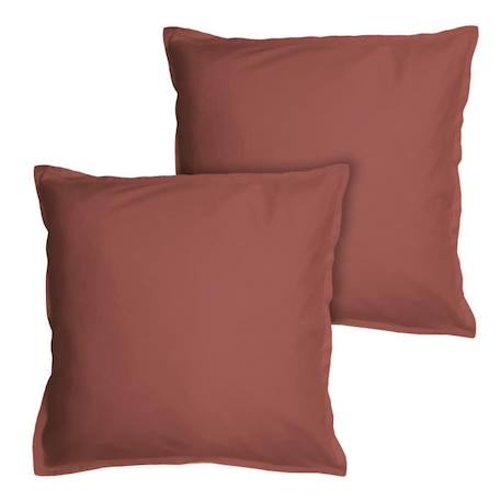 Set de 2 taies d’oreiller unies à volant, COTON LAVÉ TERRE CUITE 50x70cm ROUGE 1 - vertbaudet enfant 