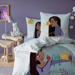 Linge de maison et décoration-Linge de lit enfant-Parure de lit Disney Wish Asha 100% coton - Housse de couette 140x200 cm - Taie d'oreiller 63x63 cm - Blanc