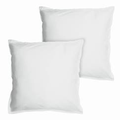 Linge de maison et décoration-Linge de lit enfant-Set de 2 taies d’oreiller unies à volant, COTON LAVÉ BLANC 50x70cm