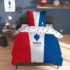 Linge de maison et décoration-Linge de lit enfant-Parure de lit imprimée 100% coton, PARIS 2024 JO EQUIPE DE FRANCE OLYMPIQUE DRAPEAU 140x200+63x63cm