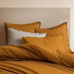 Linge de maison et décoration-Linge de lit enfant-Taie d'oreiller-Set de 2 taies d'oreiller unies à franges - MATT & ROSE - COTON LAVÉ - Caramel - 65x65 cm