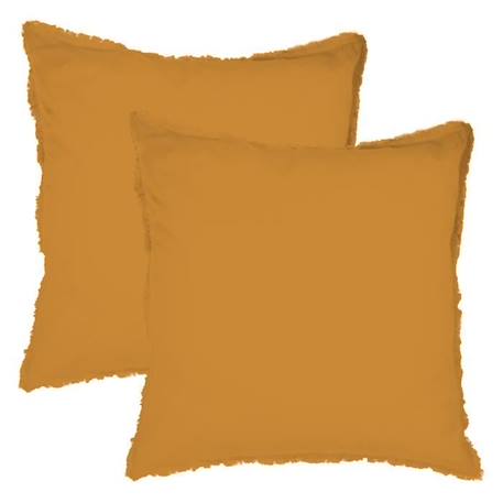 Set de 2 taies d'oreiller unies à franges - MATT & ROSE - COTON LAVÉ - Caramel - 65x65 cm JAUNE 4 - vertbaudet enfant 